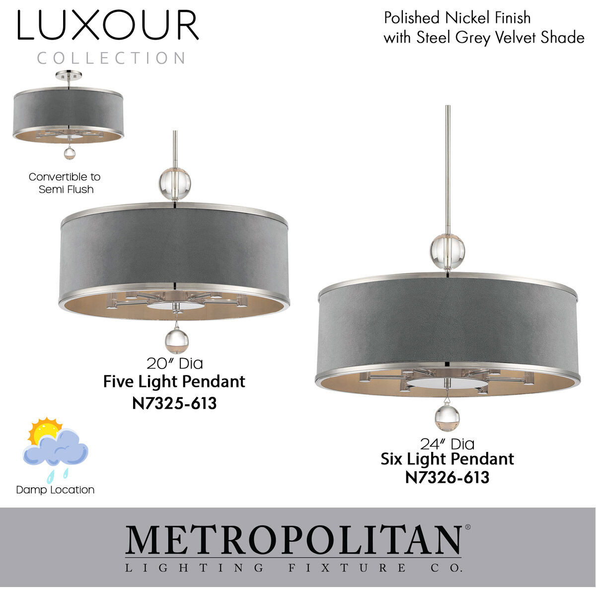 Luxour 6 Light 44 inch Polished Nickel Island Light Ceiling Light